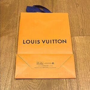 Louis Vuitton Orange Paper Shopping Bag with Blue Ribbon Handles